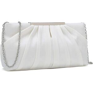 ⚡ Women's Elegant Evening Pleated Satin Simple Classy Formal White Clutch Bag